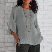 Ženska labava modna lanena košulja s rukavima od tri četvrtine i okruglim vratom