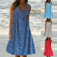 Haljine za žene, ženski modni casual print rukavi bez rukava velike veličine haljine na plaži Summer, Blue, L
