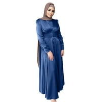 Haljine za žene, Ženska ležerna jednobojna haljina s rukavima s lampionom Abaja Arapska Kaftan haljina Plava Maturantska