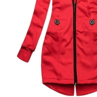 Žene zimske fau kaput- modna cvjetna tiskana jakna džep džep dukserica dugih rukava crvena s