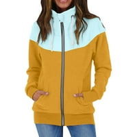 Džemperi za žene, casual jednobojni kontrastni kaput s patentnim zatvaračem dugih rukava, džepna kapuljača, labavi