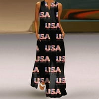 Ženska ležerna haljina Plus veličine s izrezom i rukavima Bez rukava, modna modna Američka Maksi haljina s printom