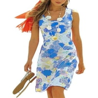 _ / Ženske kratke mini haljine bez rukava s cvjetnim printom, opuštene ljetne sarafane na plaži s naramenicama,
