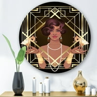 DesignArt 'Retro djevojka u Golden Art Deco Geometrics I' Moderni krug metal zida - disk od 11