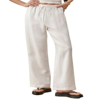Ženske pamučne lanene hlače u donjem rublju, Ležerne hlače širokog kroja s elastičnim strukom, hlače za plažu,