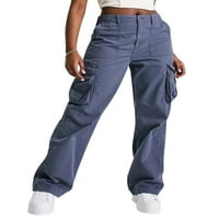 Ženske teretne hlače srednjeg struka s puno džepova, ravne široke teretne hlače