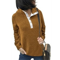 AMOUSA Prevelike dukserice Ženski džemper Čvrsta boja Patchwork s gumbom za pulover s dugim rukavima s ovratnicima