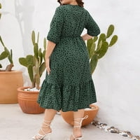 Ženska ljetna suknja s kratkim rukavima s V-izrezom tiskana labava haljina za ljuljanje plus veličina zelena xl