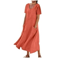 Haljine za žene ženski žličić vrata kratki rukavi čvrsta haljina za sunčanje haljina srednjeg sunčanog sunca Chemise
