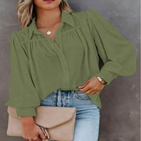 Ženska gumba dugih rukava dolje košulja ležerna čvrsta boja v vrat bluza bluza
