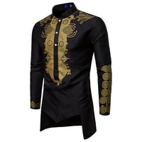 Tking modni jesenski zimski luksuzni afrički tisak dugih rukava košulja gornja bluza - crna xl