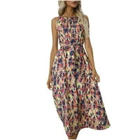 Ljetne haljine za žene sunčana haljina do gležnja ležerna Haljina Bez rukava s okruglim vratom cvjetna haljina