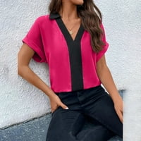 Ženska ljetna bluza s izrezom i kratkim rukavima u obliku slova u, kontrastne boje, labavi Casual Top