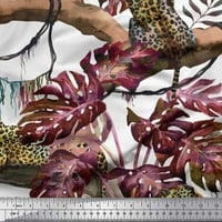 Pamučna tkanina od batista u obliku dvorišta s otiskom tropskog lišća, grančica i leopard džungle