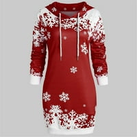 Modne žene haljine Sretan božićni snježna pahulja tiskana gornja kapuljača duga dukserica plus zimske kapuljače