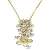 Carat T.G.W. Bijeli safir i karat T.W. Dijamantni žuti rodijski privjesak za cvijeće od srebra s lancem