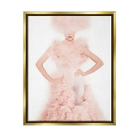 Stupell Pink Fluffy Modna haljina ljepota i modno slikanje zlatni plutač uokviren umjetnički print zid umjetnosti
