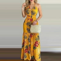 Ženske haljine ležerna Mini haljina Ženska Maksi haljina s naramenicama bez rukava ljetna tropska haljina u žutoj
