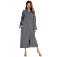 Ženska Maksi spavaćica s patentnim zatvaračem kućni ogrtač u punoj dužini Zimska topla pidžama s dugim rukavima