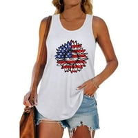 majice za žene ženske tenkovske vrhove za neovisnost Dan rukava bez rukava ležerna bluza bijela + xxl