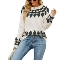 Jesenski džemperi za žene trendovske žene modno casual retro u boji tiskati pletenje dugih rukava kornjača džemper