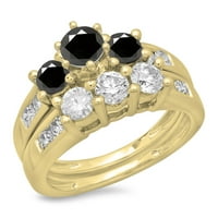 Kolekcija 2. 14k crno-bijeli dijamantni zaručnički prsten, žuto zlato, veličina 9,5
