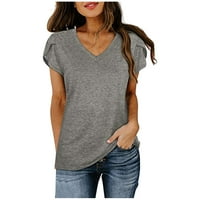 Ženske ljetne Ležerne široke pamučne bluze s rukavima u obliku slova U i laticama, jednobojne osnovne majice,