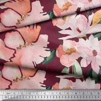 Tkanina od ljubičastog pamučnog dresa s cvjetnim printom lišća i magnolije širine dvorišta