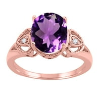 Mauli dragulji prstenovi za žene 2. karat ovalni ametist i dijamantni prsten 4-progon 10k ruže zlato