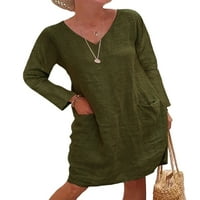 Ženska haljina od tunike od pamuka i lana s džepovima, Plus veličina od 5 inča