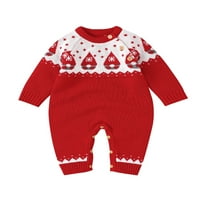 Dječji Božićni džemper, kombinezon s ispisom kapljica vode, Okrugli vrat, Dugi rukav, Crveni kombinezon za djevojčice