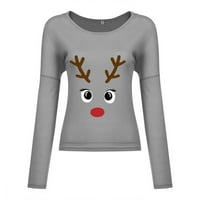 Scyoekwg božićne košulje za žene plus veličina dugih rukava pulover grafičke majice božićni tiskani vrhovi dresy