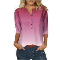 Ženske udobne majice s gradijentnim košuljama proljetni široki pulover bluza s okruglim vratom s rukavima na kopčanje